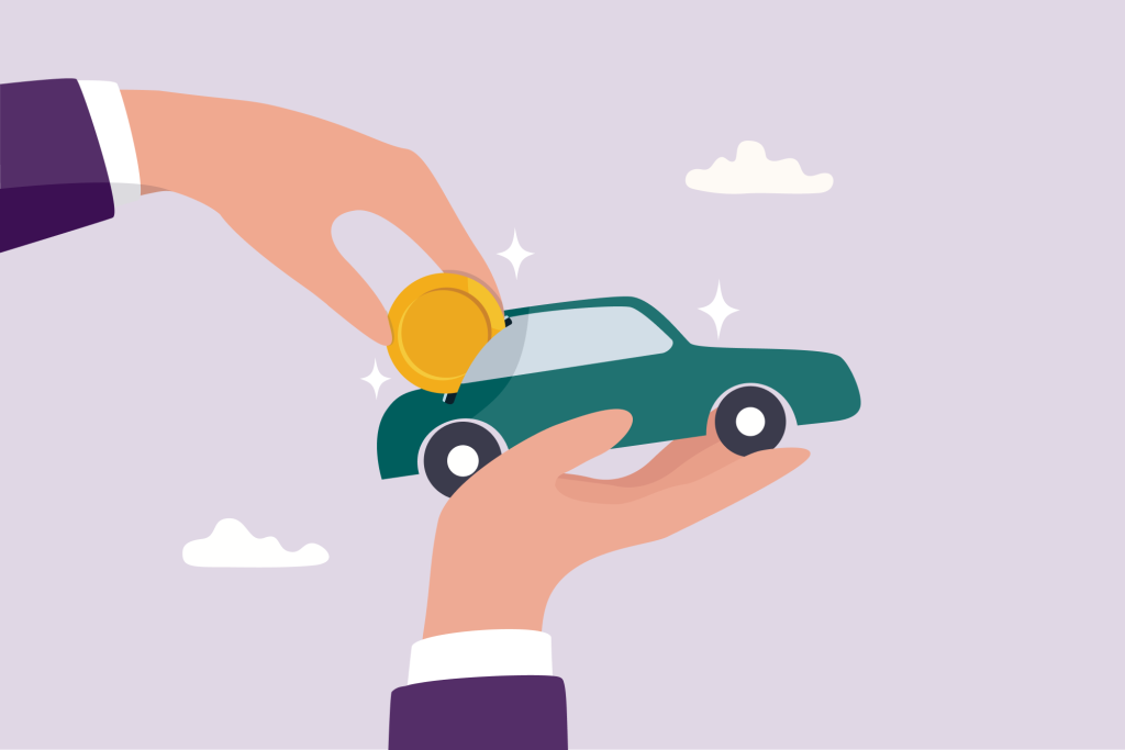 illustration of hand putting money inside a car